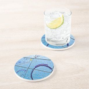 Dessous De Verre En Grès Mosaïque de miroir bleu Abstrait