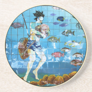 Dessous De Verre En Grès Mosaïque de plongeur d'éponge
