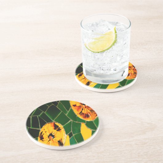 Dessous De Verre En Grès Mosaïque jaune et verte (Côté)