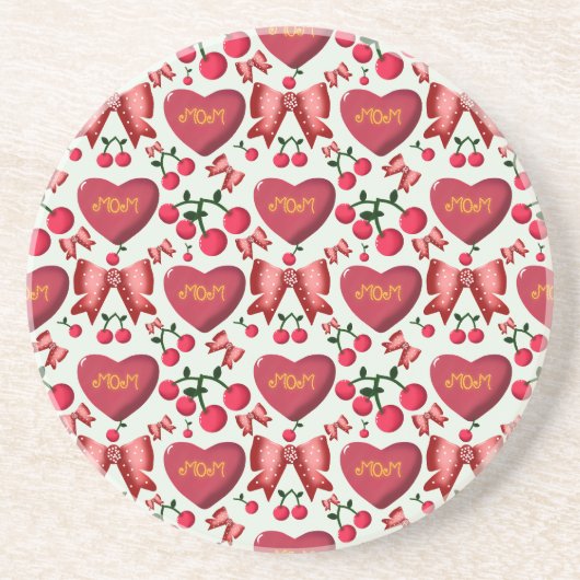 Dessous De Verre En Grès Mother's day cherry bow pattern gift  (Devant)