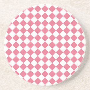 Dessous De Verre En Grès Motif à carreaux diamant rose blanc