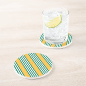 Dessous De Verre En Grès Motif à cinq bandes vert et blanc avec jaune (Côté)
