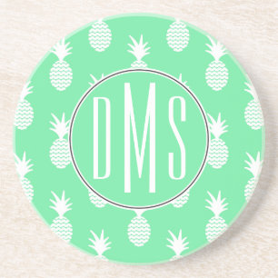 Dessous De Verre En Grès Motif à la menthe d'ananas Monogramme