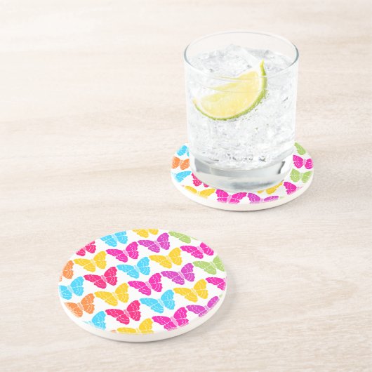 Dessous De Verre En Grès Motif à papillon arc-en-ciel mignon (Côté)