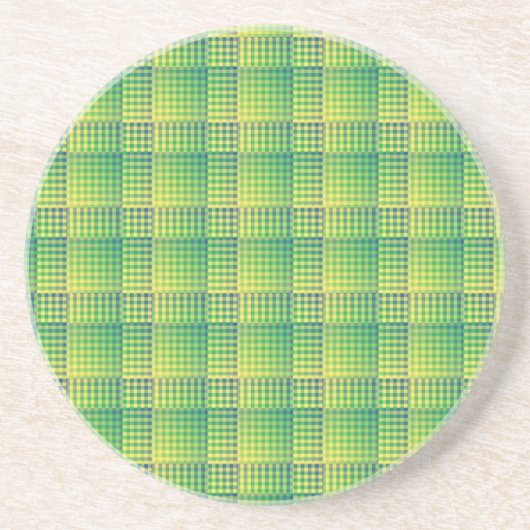 Dessous De Verre En Grès Motif Abstrait à Damier Vert Bleu (Devant)