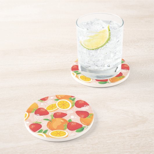 Dessous De Verre En Grès Motif abstrait avec la fraise (Côté)