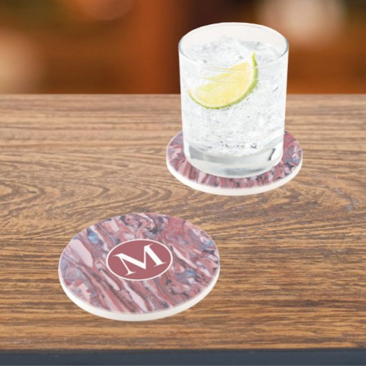 Dessous De Verre En Grès Motif Abstrait de minéral rouge avec initial