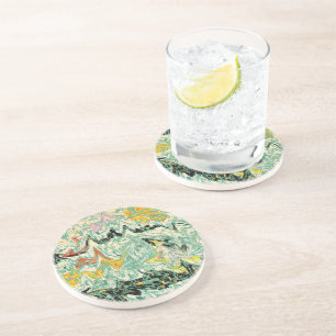 Dessous De Verre En Grès Motif Abstrait de Tourbillon Marbré Rétro Groovy