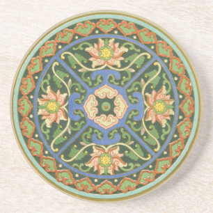Dessous De Verre En Grès Motif antique cloisonné chinois : Vert Jade