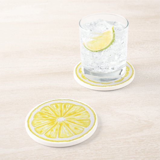 Dessous De Verre En Grès Motif aquarelle de tranches de citron (Côté)