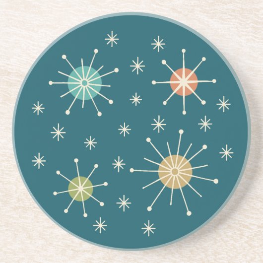 Dessous De Verre En Grès Motif Atomique en Étoile Éclatée de Style Mid Cent (Devant)