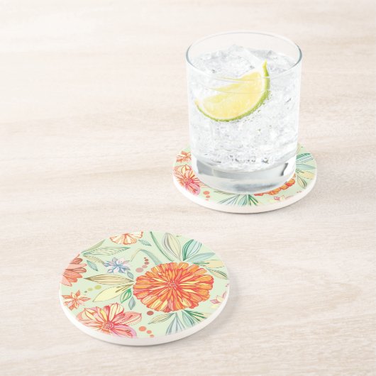 Dessous De Verre En Grès Motif avec des asters (Côté)