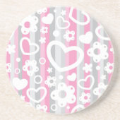 Dessous De Verre En Grès Motif avec des coeurs et des fleurs (Devant)