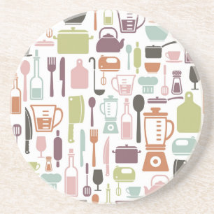 Dessous De Verre En Grès Motif avec icônes de cuisine colorées