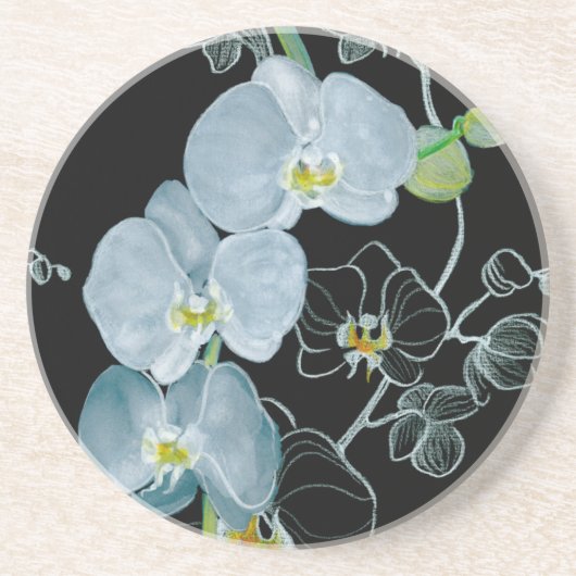 Dessous De Verre En Grès Motif blanc d'orchidées d'aquarelle (Devant)