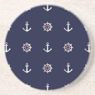 Dessous De Verre En Grès Motif blanc et bleu rouge d'Ancre
