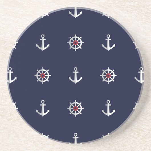 Dessous De Verre En Grès Motif blanc et bleu rouge d'Ancre (Devant)