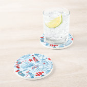 Dessous De Verre En Grès Motif blanc et bleu rouge nautique (Côté)