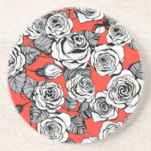 Dessous De Verre En Grès Motif blanc roses (Devant)