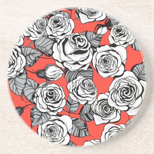 Dessous De Verre En Grès Motif blanc roses (Devant)
