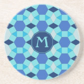 Dessous De Verre En Grès Motif bleu clair monogramme (Devant)