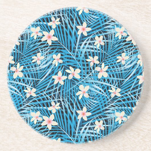 Dessous De Verre En Grès Motif bleu de palmettes (Devant)