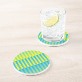 Dessous De Verre En Grès Motif bleu jaune vert rayé (Côté)
