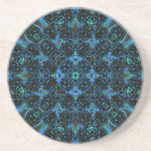 Dessous De Verre En Grès Motif Boho Black and Blue Diamond Chaînes