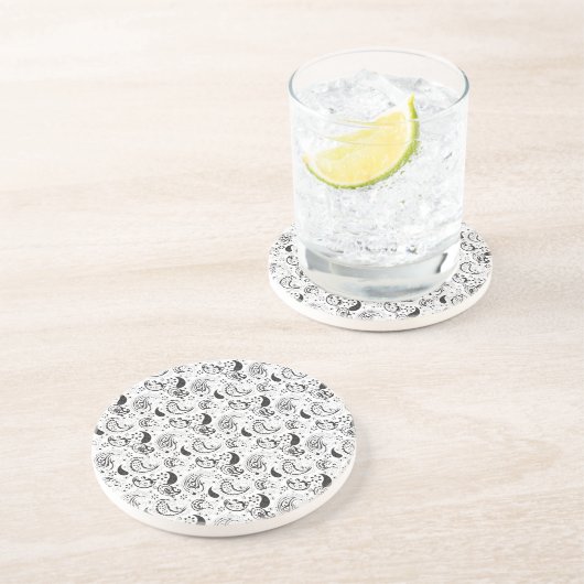 Dessous De Verre En Grès Motif cachemire noir et blanc – Élégante œuvre d'a (Côté)