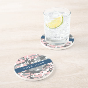 Dessous De Verre En Grès Motif camouflage rose et gris Personnalisez votre