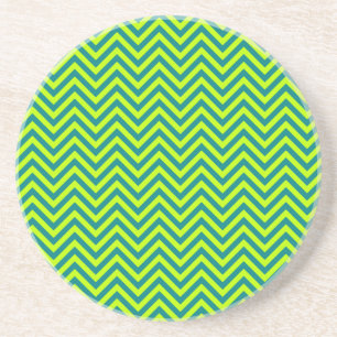Dessous De Verre En Grès Motif Chevron turquoise et Lime Green