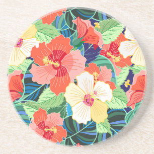 Dessous De Verre En Grès Motif coloré de ketmie