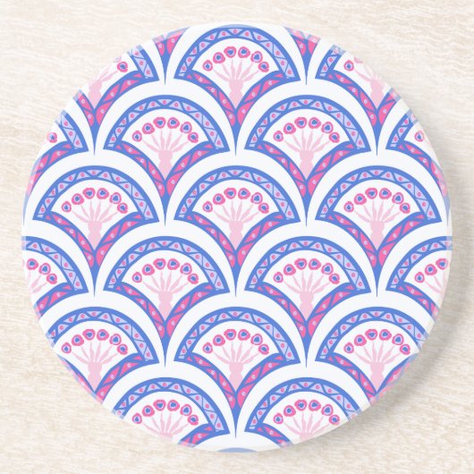 Dessous De Verre En Grès motif damassé floral bleu (Devant)