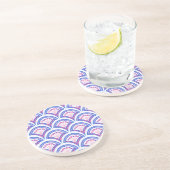 Dessous De Verre En Grès motif damassé floral bleu (Côté)