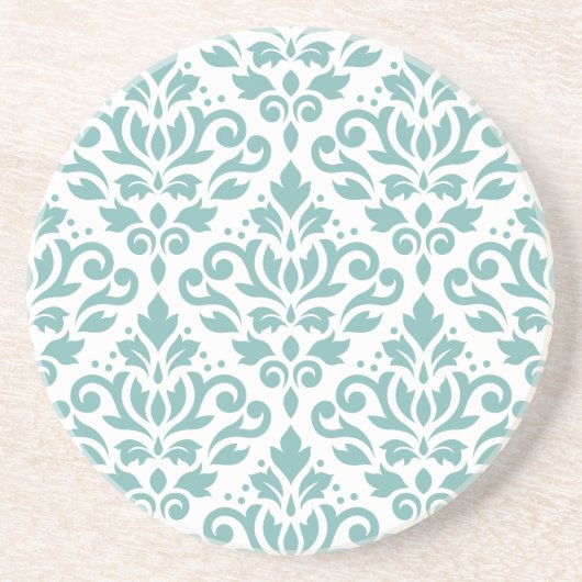 Dessous De Verre En Grès Motif Damassé Sarcelle Défilé (Devant)