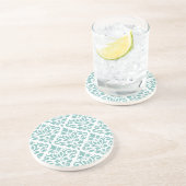 Dessous De Verre En Grès Motif Damassé Sarcelle Défilé (Côté)