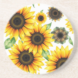Dessous De Verre En Grès Motif d'aquarelle des tournesols vibrants