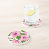 Dessous De Verre En Grès Motif d'aquarelle d'hibiscus rose (Côté)