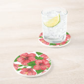 Dessous De Verre En Grès Motif d'aquarelle d'hibiscus rouge (Côté)