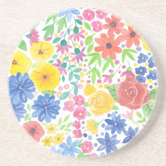 Dessous De Verre En Grès Motif d'aquarelle florale (Devant)