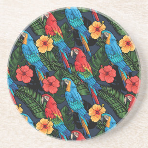 Dessous De Verre En Grès Motif d'ara et de ketmie
