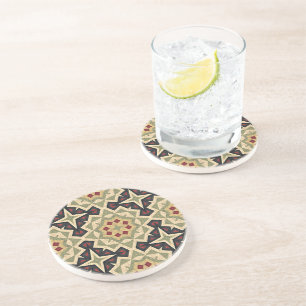 Dessous De Verre En Grès Motif d'art tribal noir rouge ocre