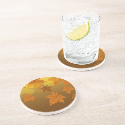 Dessous De Verre En Grès Motif d'automne avec feuilles d'érable en chute et (Côté)