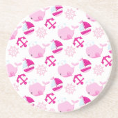 Dessous De Verre En Grès Motif De Baleines, Beaux Baleines, Baleines Roses (Devant)