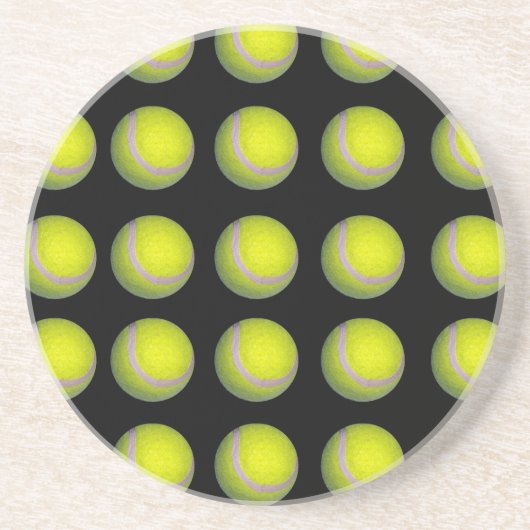 Dessous De Verre En Grès Motif de balle de tennis noir jaune, (Devant)