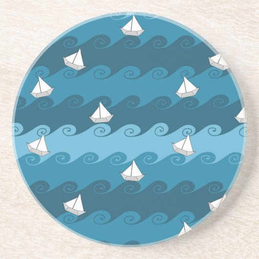 Dessous De Verre En Grès Motif de bateaux à papier (Devant)