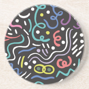 Dessous De Verre En Grès Motif de brosse dessiné à la main, lignes de zigza