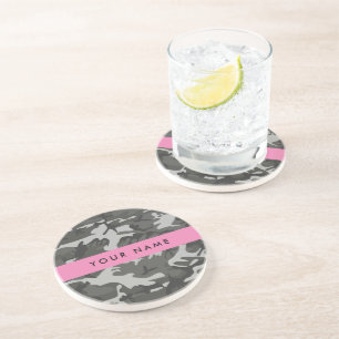 Dessous De Verre En Grès Motif de camouflage gris, Votre nom, Personnaliser