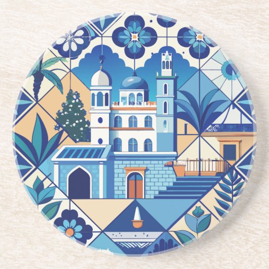 Dessous De Verre En Grès Motif de carreaux Azulejo (Devant)