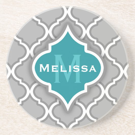 Dessous De Verre En Grès Motif de carrelage marocain Turquoise et gris élég (Devant)
